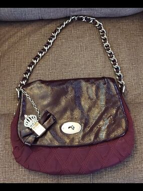 My Flat in London Metallic Plum and Deep Wine Chain-Trim Shoulder Bag